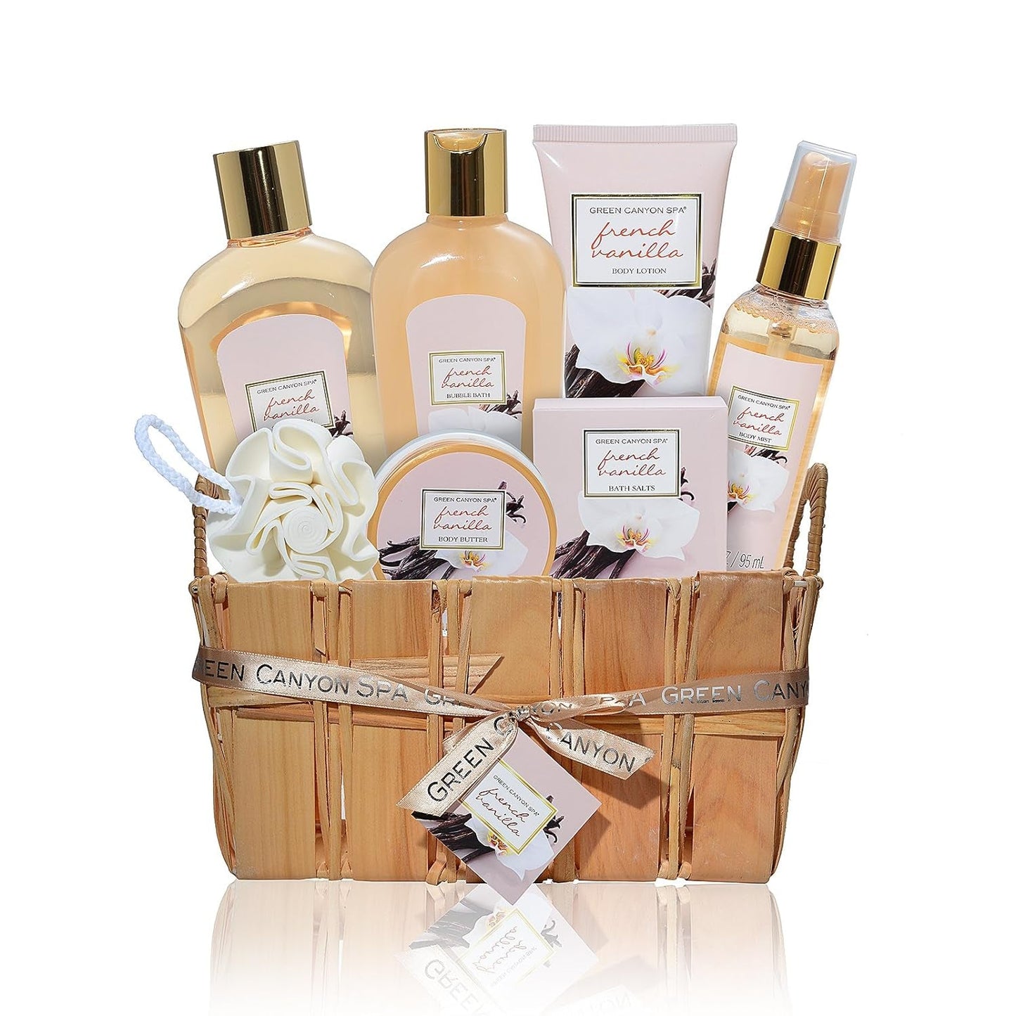 Mothers Day Gifts, Relaxing Spa Gift Baskets for Women, Luxury French Vanilla 8 Pc at Home Spa Set, Best Bath and Body Gift Ideas from Daughter, Great Pampering, Wedding, Anniversary, Condolence