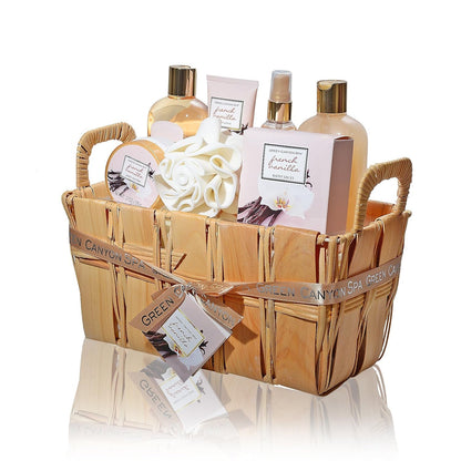 Mothers Day Gifts, Relaxing Spa Gift Baskets for Women, Luxury French Vanilla 8 Pc at Home Spa Set, Best Bath and Body Gift Ideas from Daughter, Great Pampering, Wedding, Anniversary, Condolence