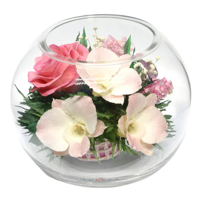 Serenity in Bloom: Everlasting Pink Roses and Orchids