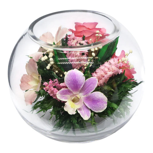 Serenity in Bloom: Everlasting Pink Roses and Orchids