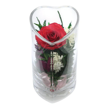 Enduring Romance: Single Red Rose, Beautiful Heart-Shaped Glass Vase