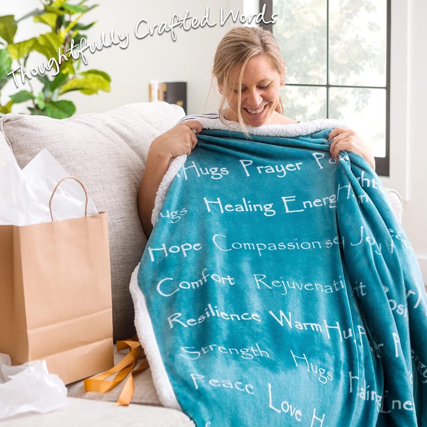 Premium Healing Warm Hugs Caring Gift Blanket - for Positive Energy Love Support Comfort Strength - Cancer Chemo Surgery Get Well Gift - Patient Women Men Friend (Twin) Teal