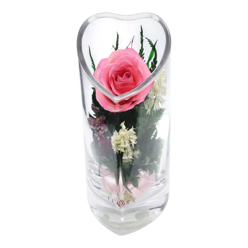 Sweet & Charming Pink Rose in a Heart-Shaped Glass Vase Displayed