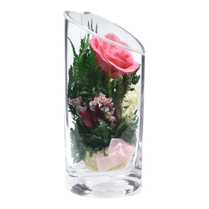 Sweet & Charming Pink Rose in a Heart-Shaped Glass Vase Displayed