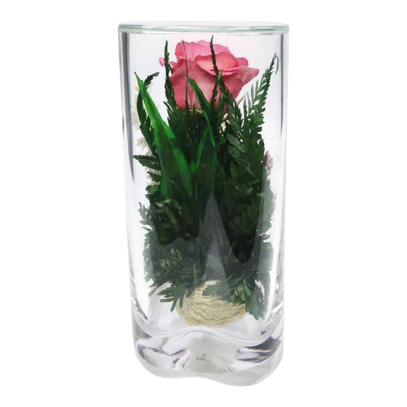 Sweet & Charming Pink Rose in a Heart-Shaped Glass Vase Displayed