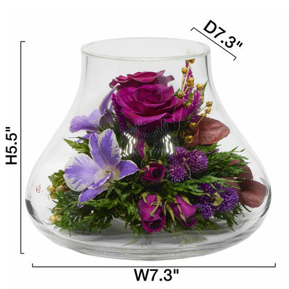 Graceful Roses & Orchids in a Stamp Foot Glass Vase