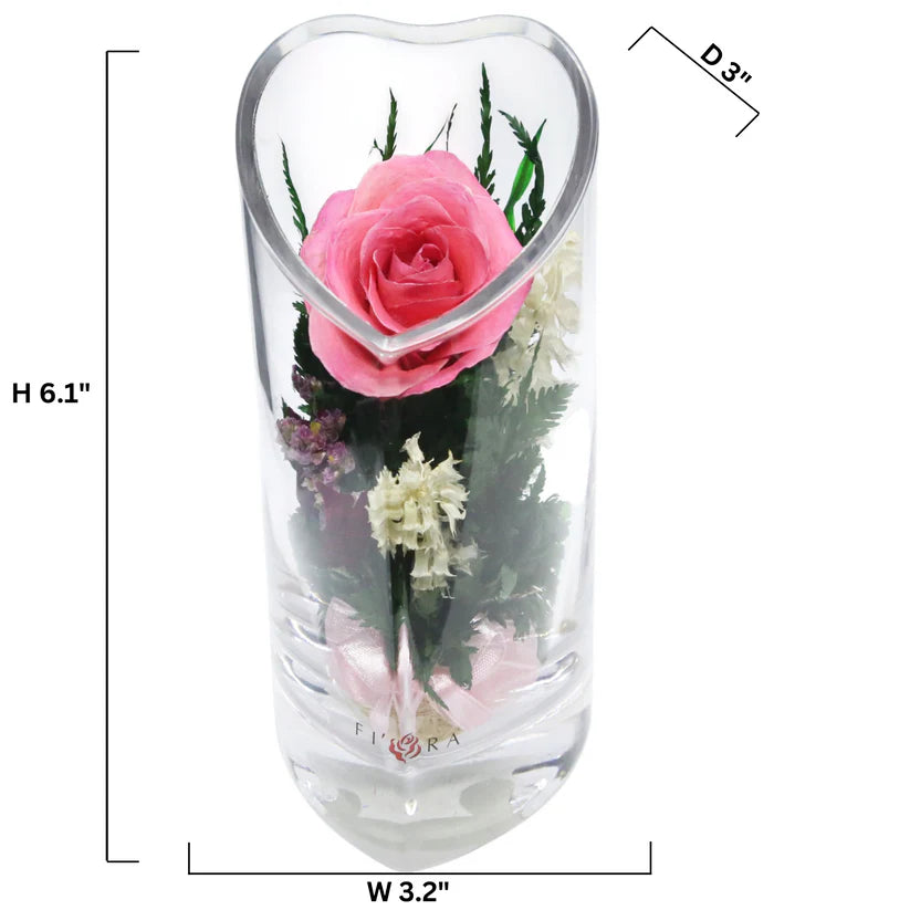 Sweet & Charming Pink Rose in a Heart-Shaped Glass Vase Displayed