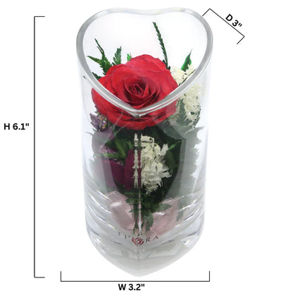 Enduring Romance: Single Red Rose, Beautiful Heart-Shaped Glass Vase