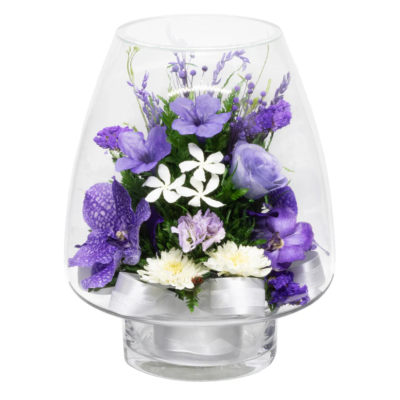 Sophisticated Orchid Bouquet in a Lotus Beautiful Bud Glass Vase