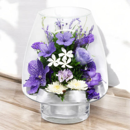 Sophisticated Orchid Bouquet in a Lotus Beautiful Bud Glass Vase