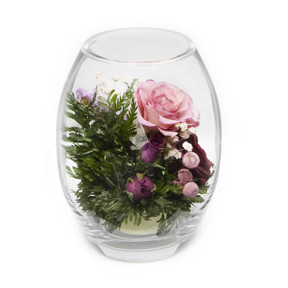 Long-Lasting Purple & Pink Roses, Elegantly Glass Vase Display