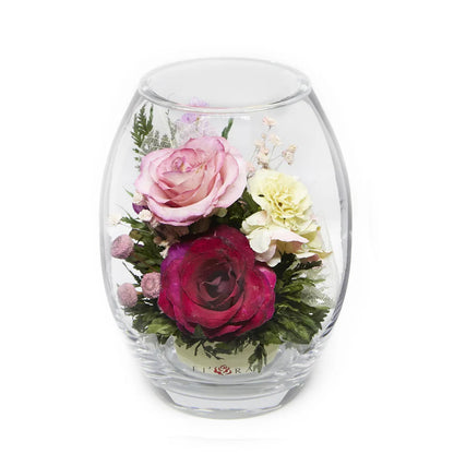 Long-Lasting Purple & Pink Roses, Elegantly Glass Vase Display