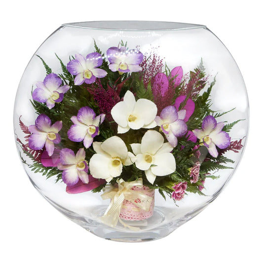 Breathtaking Orchids in a Stunning Large Round Glass Vase