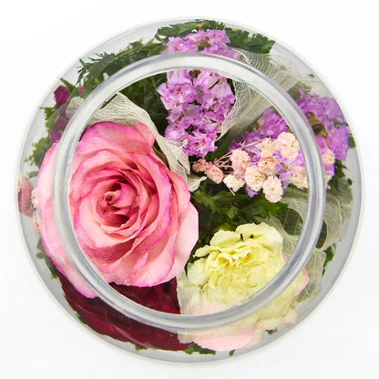 Long-Lasting Purple & Pink Roses, Elegantly Glass Vase Display