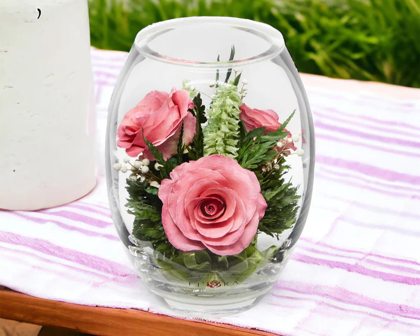 Trio of Elegant, Everlasting Pink Roses for a Timeless Floral Display