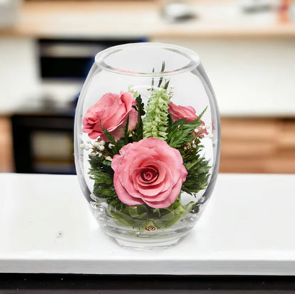 Trio of Elegant, Everlasting Pink Roses for a Timeless Floral Display