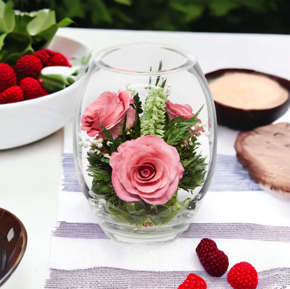 Trio of Elegant, Everlasting Pink Roses for a Timeless Floral Display