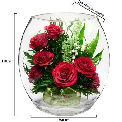 Stunning Red Roses Arranged in a Flat Rugby Glass Vase