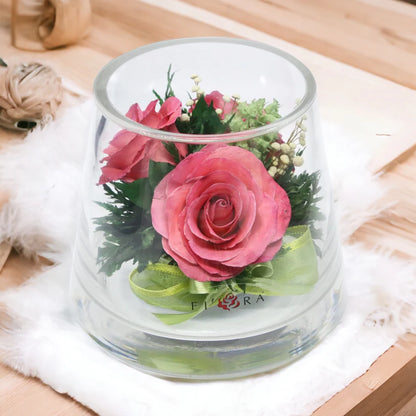 Elegance: Preserved Pink Roses in a Delicate Glass Vase