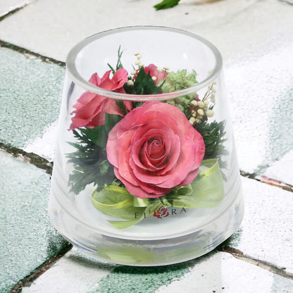 Elegance: Preserved Pink Roses in a Delicate Glass Vase