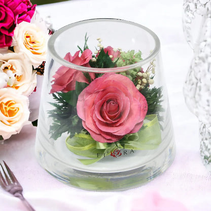 Elegance: Preserved Pink Roses in a Delicate Glass Vase