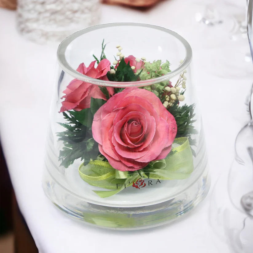 Elegance: Preserved Pink Roses in a Delicate Glass Vase