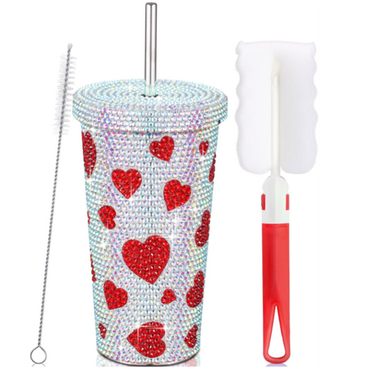 Bling Diamond 17 oz Tumbler Heart Rhinestone Cup Gift